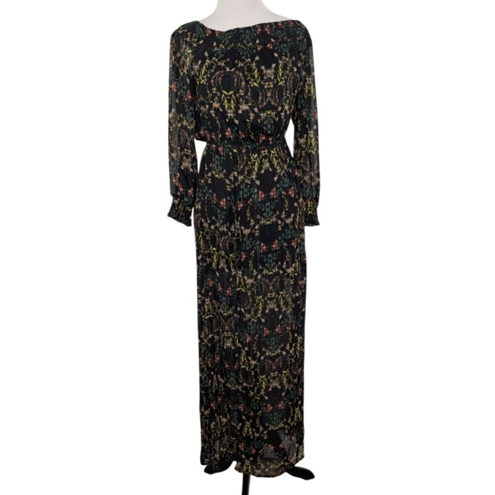 Jealous Tomato Floral Off Shoulder Maxi Dress Womens Size Small Black Front Slit